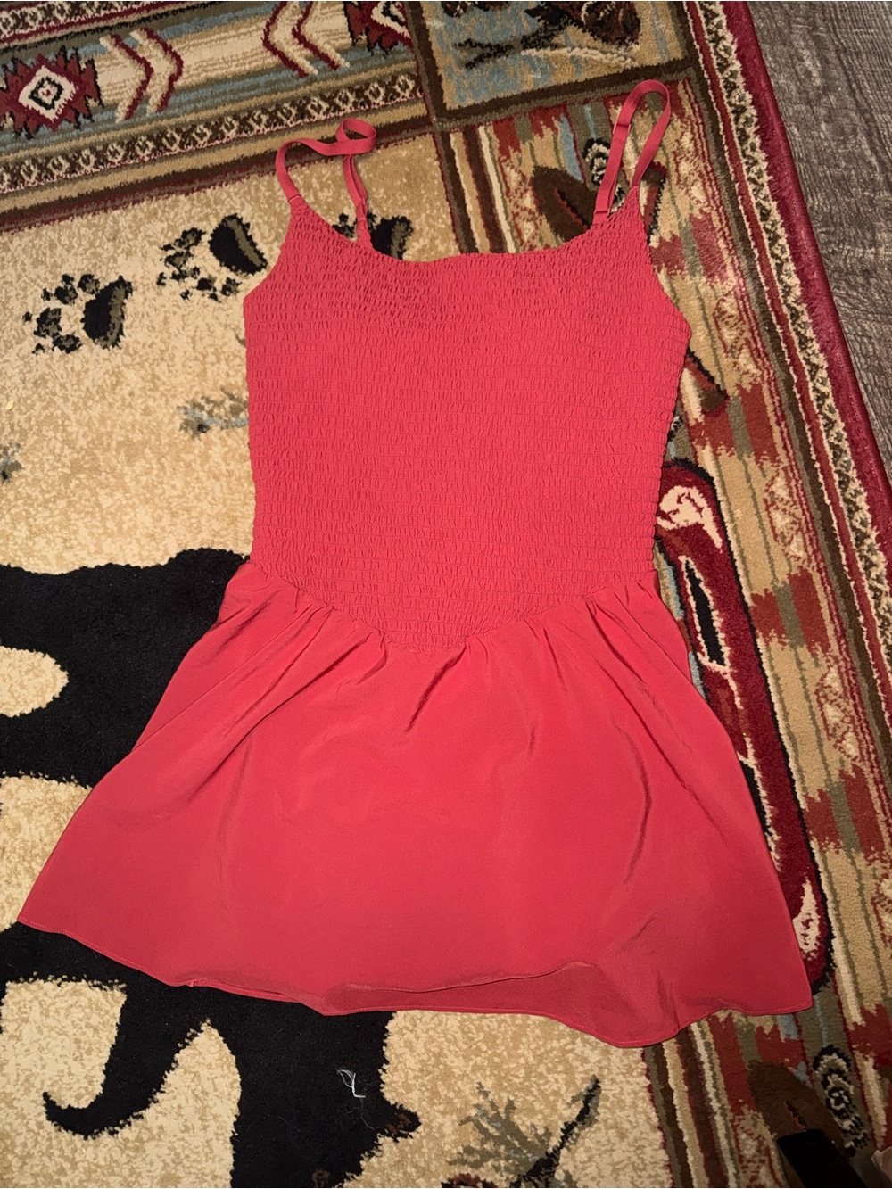 aerie burgundy red Smocked Mini Dress with Spaghetti Straps